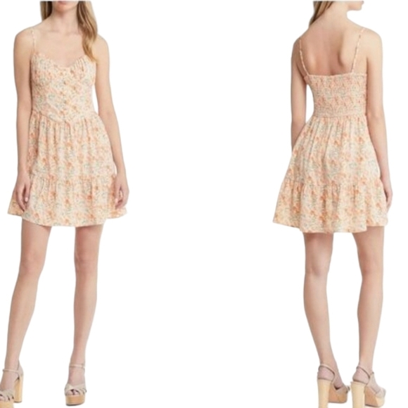 New All in Favor Size XL Floral Pleat Bodice Tiered Sundress Orange Floral - Picture 2 of 12